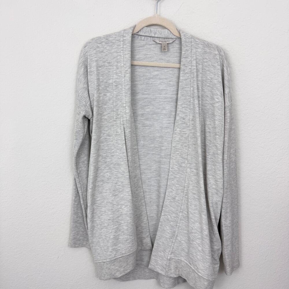 Banana Republic Womens Baby Terry Cardigan Size Xs Lightweight Ribbed Light Gray